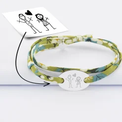 Bracelet 2 tours Liberty personnalisé médaille gravée argent ovale 25x16 mm
