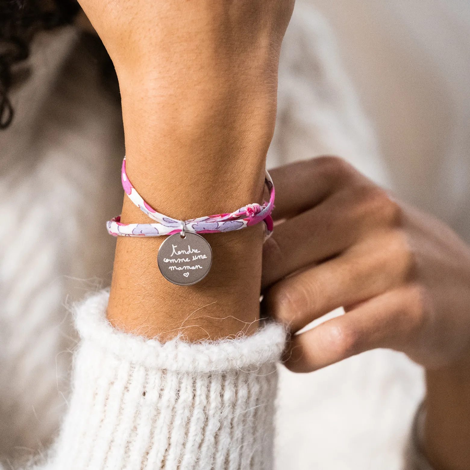 Bracelet 3 tours Liberty personnalisé médaille gravée argent 19 mm