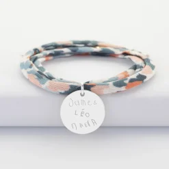 Bracelet 3 tours Liberty personnalisé médaille gravée argent 19 mm