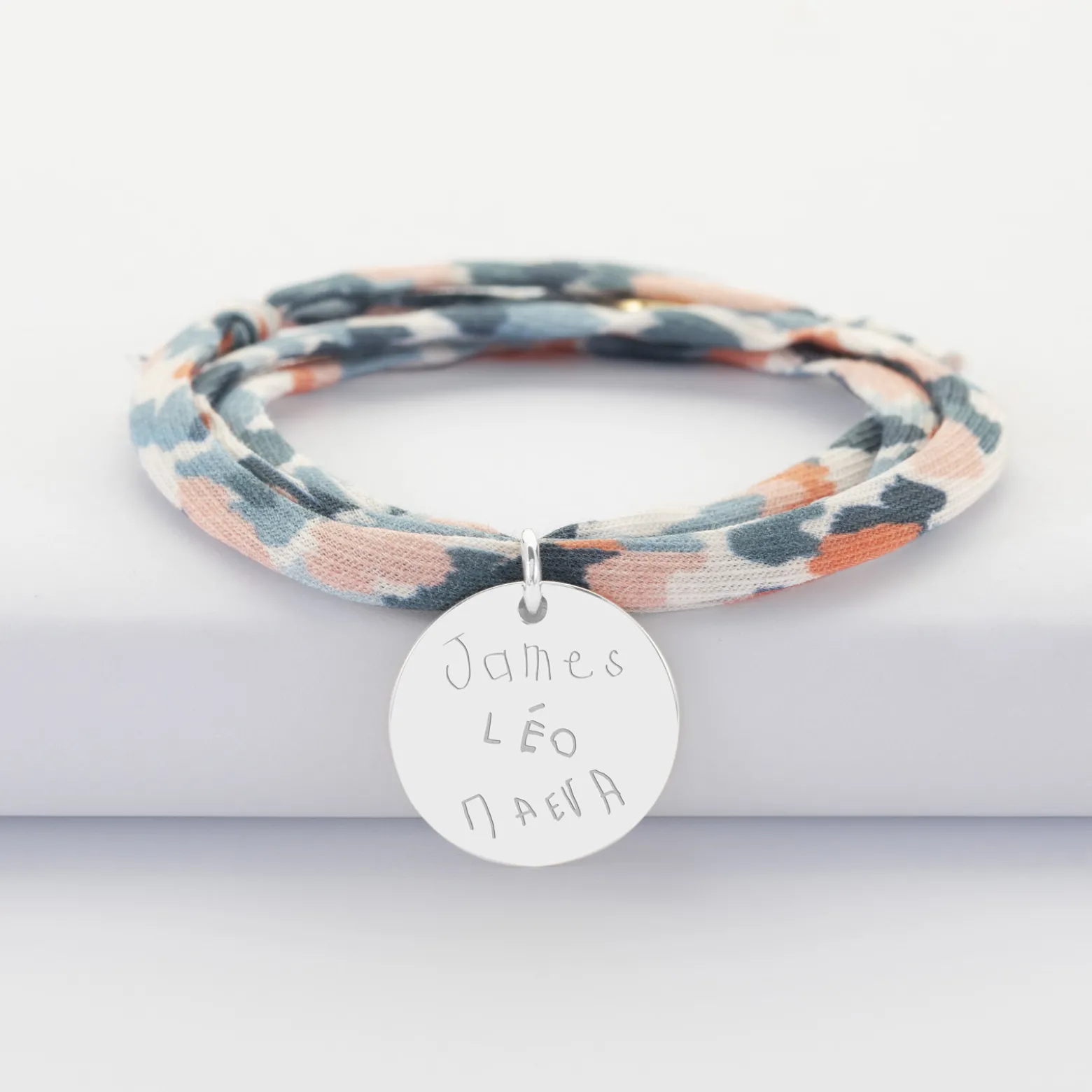 Bracelet 3 tours Liberty personnalisé médaille gravée argent 19 mm