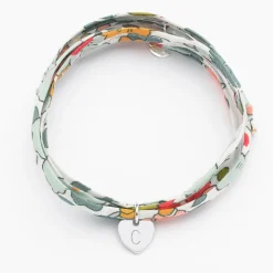 Bracelet 3 tours Liberty personnalisé initiale médaille gravée argent coeur 10 mm