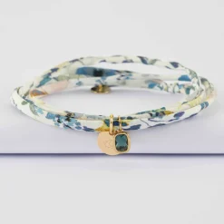 Bracelet 3 tours Liberty personnalisé médaille gravée plaqué or 10 mm et breloque rectangle zircon plaqué or 9 mm