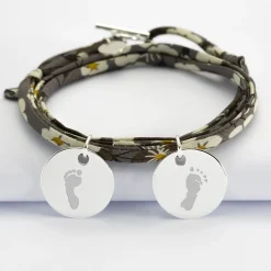 Bracelet 3 tours Liberty personnalisé 2 médailles gravées argent 19 mm
