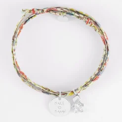 Bracelet 3 tours Liberty personnalisé médaille gravée argent 15 mm et breloque petit garçon scintillant 12 mm