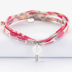 Bracelet 3 tours Liberty personnalisé médaille gravée argent clé 19x10mm