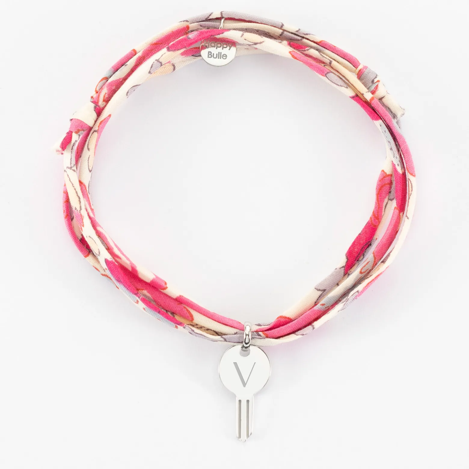 Bracelet 3 tours Liberty personnalisé médaille gravée argent clé 19x10mm