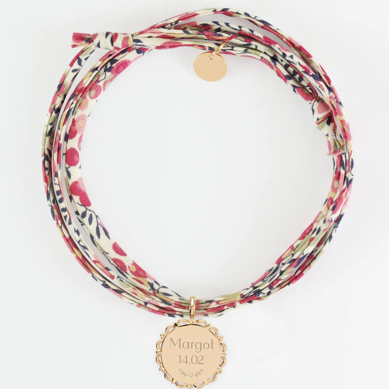 Bracelet 3 tours Liberty personnalisé médaille vintage dentelée gravée plaqué or 17 mm