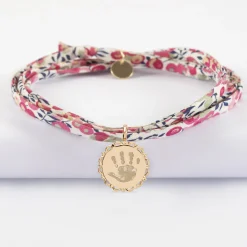 Bracelet 3 tours Liberty personnalisé médaille vintage dentelée gravée plaqué or 17 mm