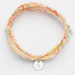 Bracelet 3 tours Liberty personnalisé initiale médaille gravée argent 10 mm