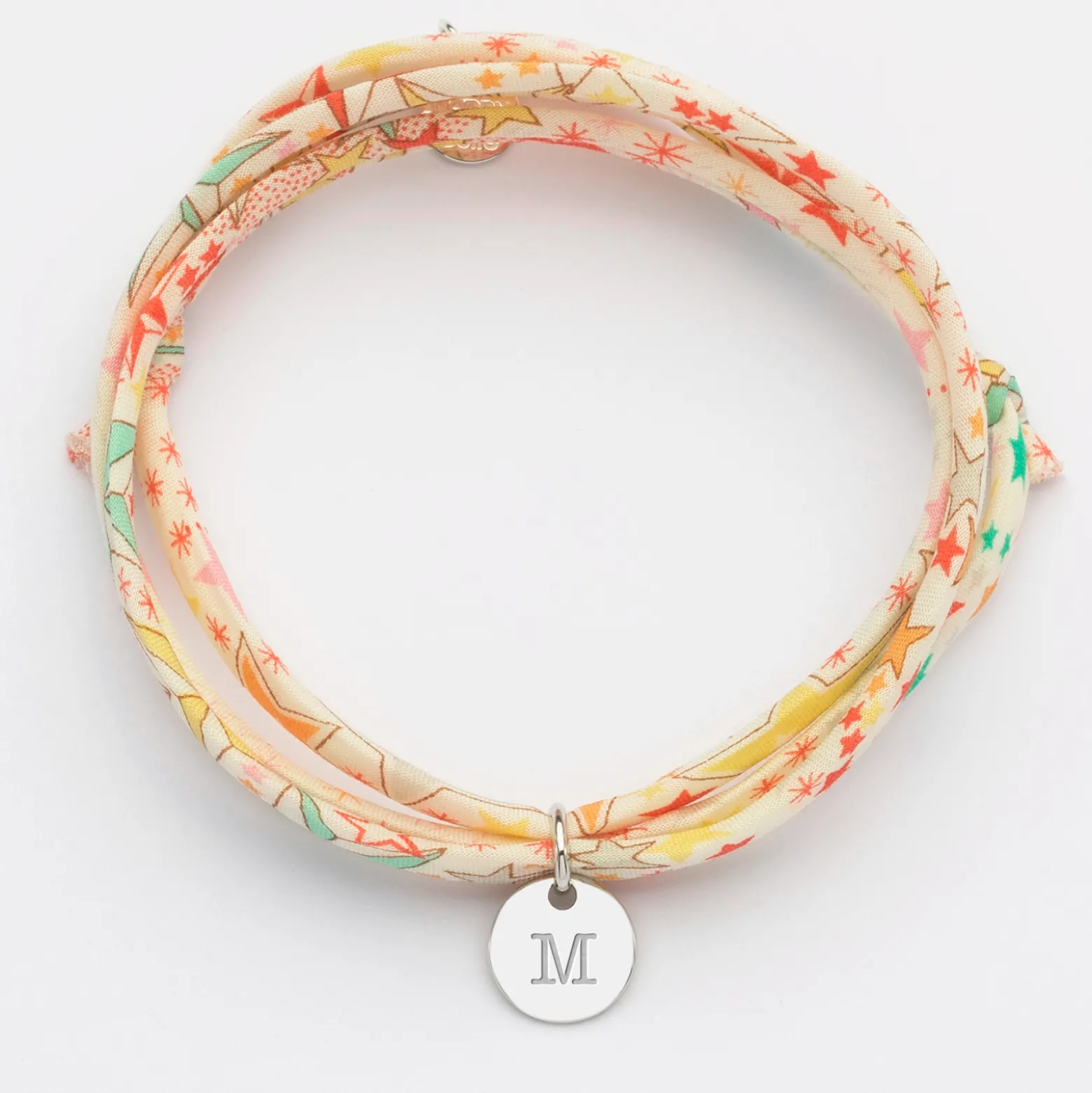 Bracelet 3 tours Liberty personnalisé initiale médaille gravée argent 10 mm