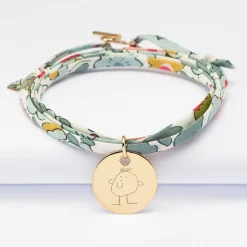 Bracelet 3 tours Liberty personnalisé médaille gravée plaqué or 19 mm