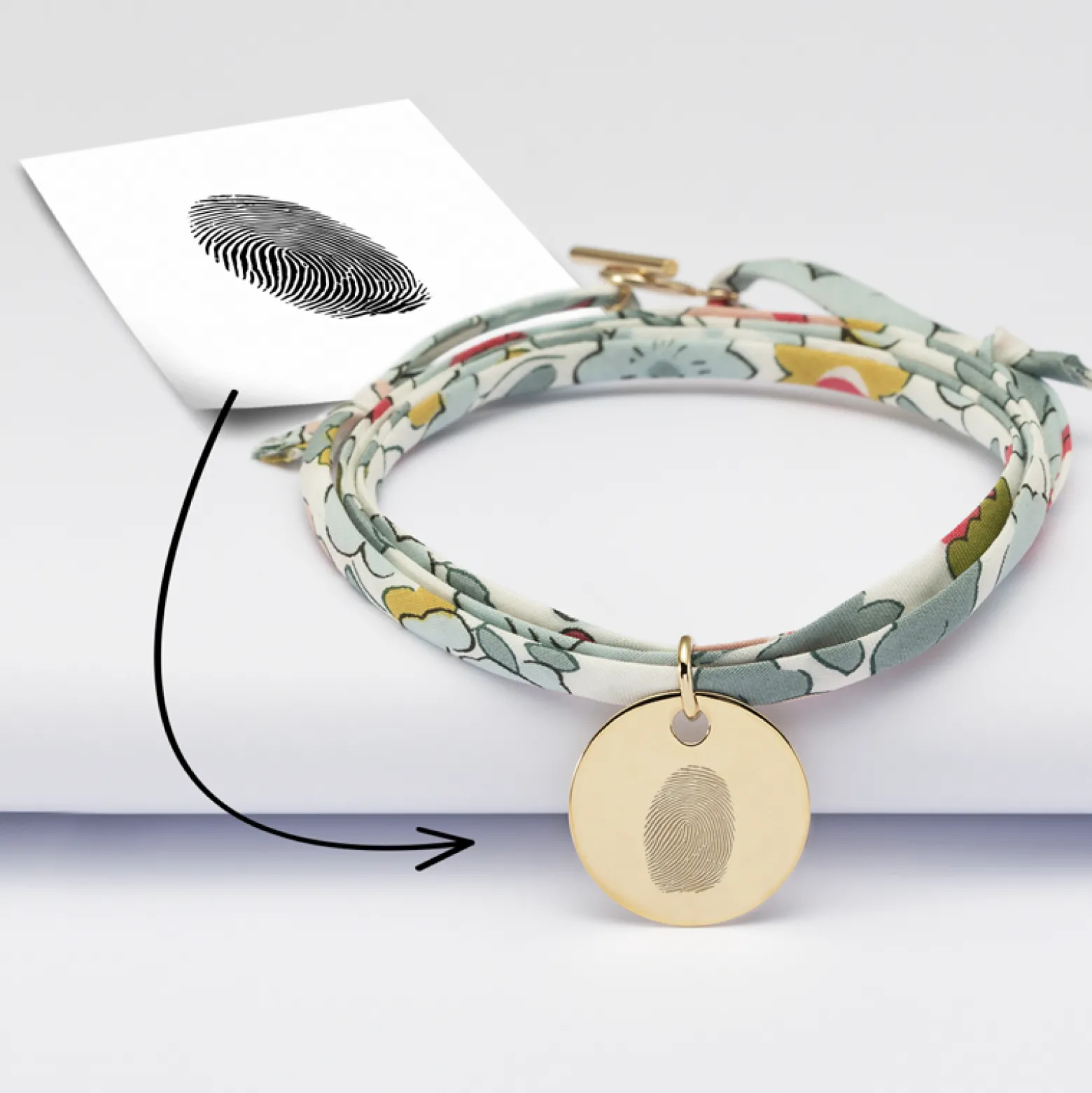Bracelet 3 tours Liberty personnalisé médaille gravée plaqué or 19 mm