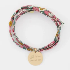 Bracelet 3 tours Liberty personnalisé médaille gravée plaqué or 19 mm