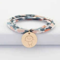 Bracelet 3 tours Liberty personnalisé médaille gravée plaqué or 19 mm