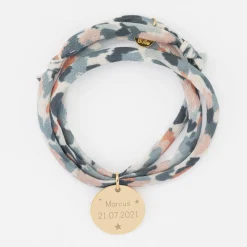 Bracelet 3 tours Liberty personnalisé médaille gravée plaqué or 19 mm