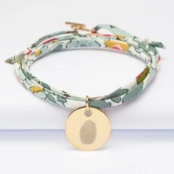 Bracelet 3 tours Liberty personnalisé médaille gravée plaqué or 19 mm