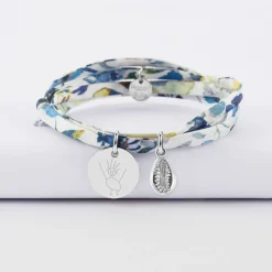 Bracelet 3 tours Liberty personnalisé médaille gravée argent 15 mm et breloque(s) summer - à composer