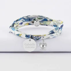Bracelet 3 tours Liberty personnalisé médaille gravée argent 15 mm et breloque(s) summer - à composer