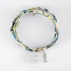 Bracelet 3 tours Liberty personnalisé médaille gravée argent 15 mm et breloque(s) summer - à composer