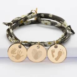 Bracelet 3 tours liberty personnalisé 3 médailles gravées plaqué or 19 mm