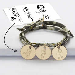 Bracelet 3 tours liberty personnalisé 3 médailles gravées plaqué or 19 mm