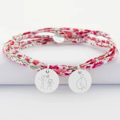 Bracelet 3 tours Liberty personnalisé 2 médailles gravées argent 15 mm