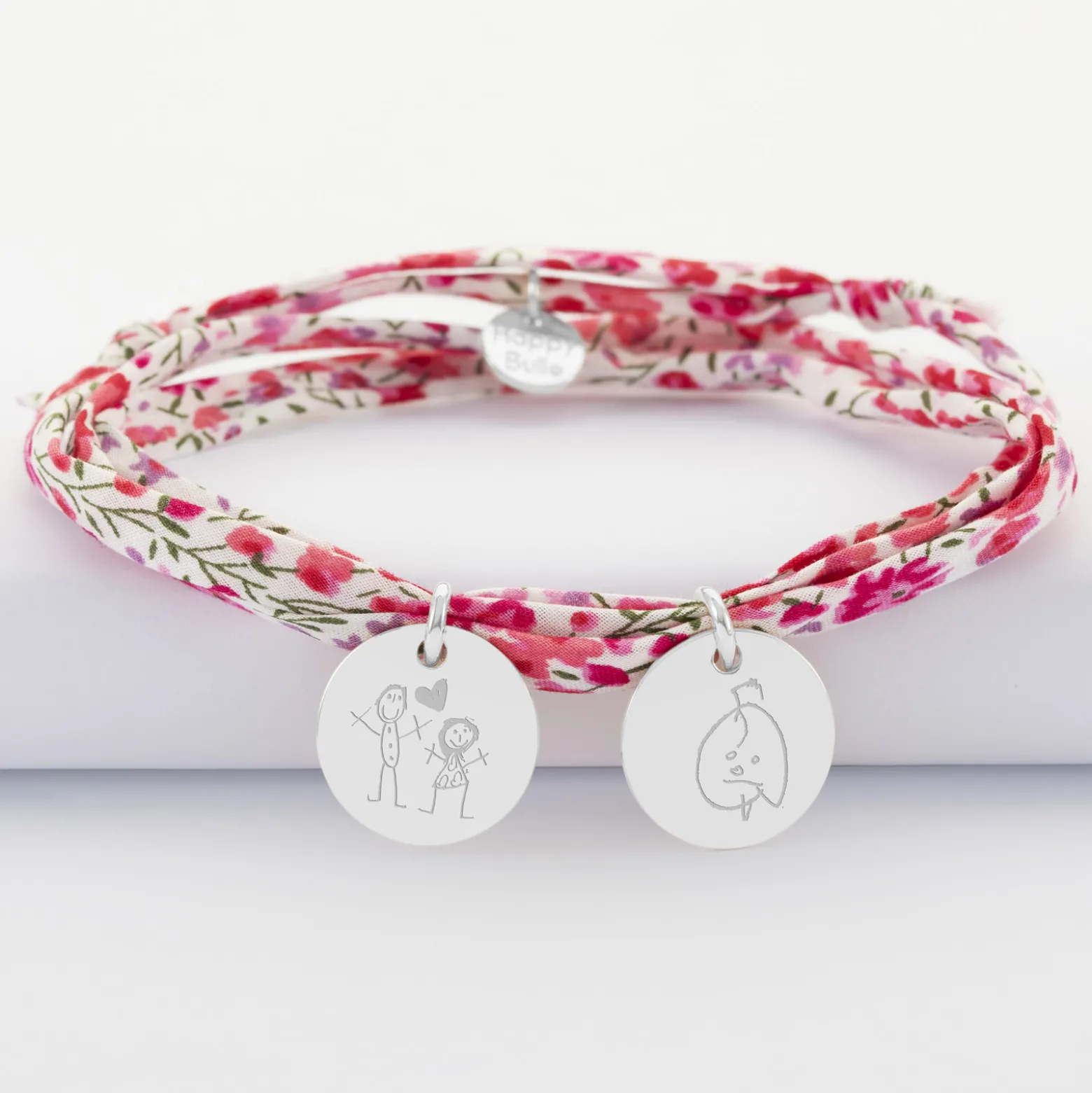 Bracelet 3 tours Liberty personnalisé 2 médailles gravées argent 15 mm
