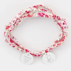 Bracelet 3 tours Liberty personnalisé 2 médailles gravées argent 15 mm