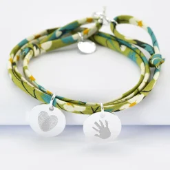 Bracelet 3 tours Liberty personnalisé 2 médailles gravées argent 15 mm