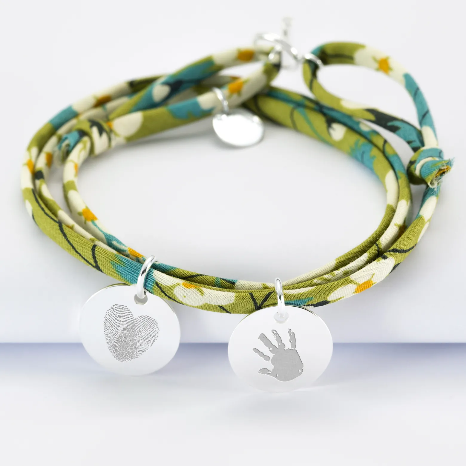 Bracelet 3 tours Liberty personnalisé 2 médailles gravées argent 15 mm
