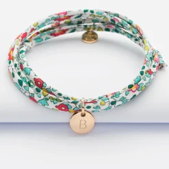 Bracelet 3 tours Liberty personnalisé initiale médaille gravée plaqué or 10 mm - Nos petits imparfaits
