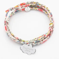 Bracelet 3 tours Liberty personnalisé prénom médaille gravée argent nuage 20x14 mm