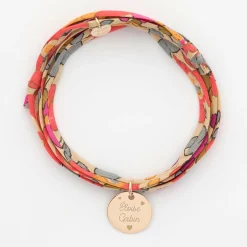 Bracelet 3 tours Liberty personnalisé médaille gravée plaqué or 15 mm