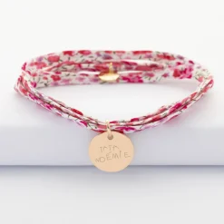Bracelet 3 tours Liberty personnalisé médaille gravée plaqué or 15 mm