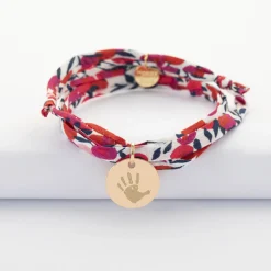 Bracelet 3 tours Liberty personnalisé médaille gravée plaqué or 15 mm