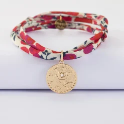 Bracelet 3 tours Liberty personnalisé médaille gravée plaqué or texturée rose scintillante 19 mm