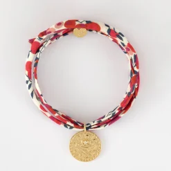 Bracelet 3 tours Liberty personnalisé médaille gravée plaqué or texturée rose scintillante 19 mm