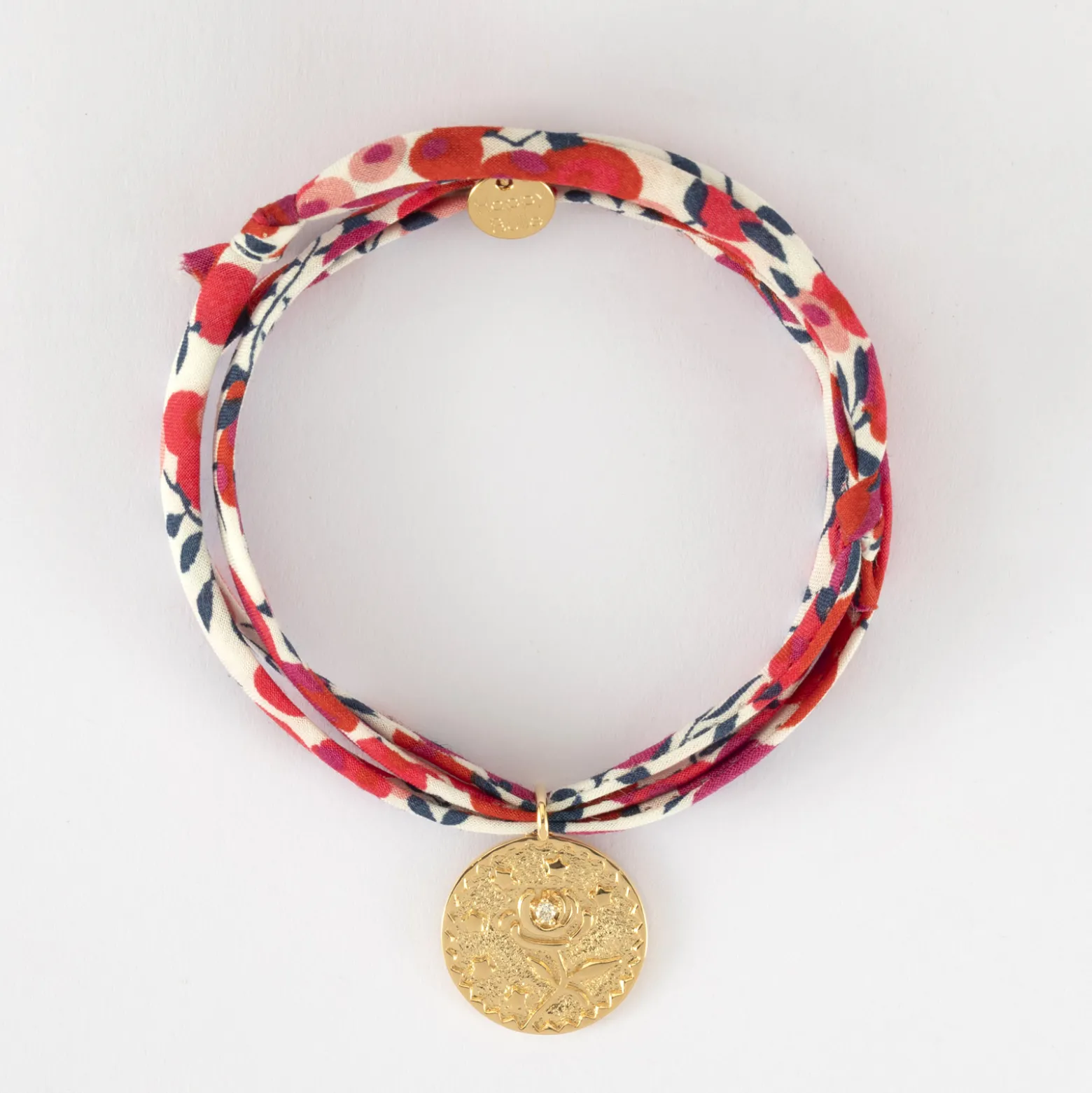 Bracelet 3 tours Liberty personnalisé médaille gravée plaqué or texturée rose scintillante 19 mm