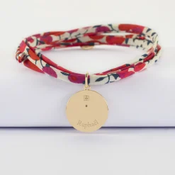 Bracelet 3 tours Liberty personnalisé médaille gravée plaqué or texturée rose scintillante 19 mm