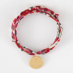 Bracelet 3 tours Liberty personnalisé médaille gravée plaqué or texturée rose scintillante 19 mm