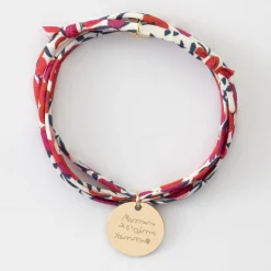Bracelet 3 tours Liberty personnalisé médaille soleil coeur bombé gravée plaqué or 19 mm