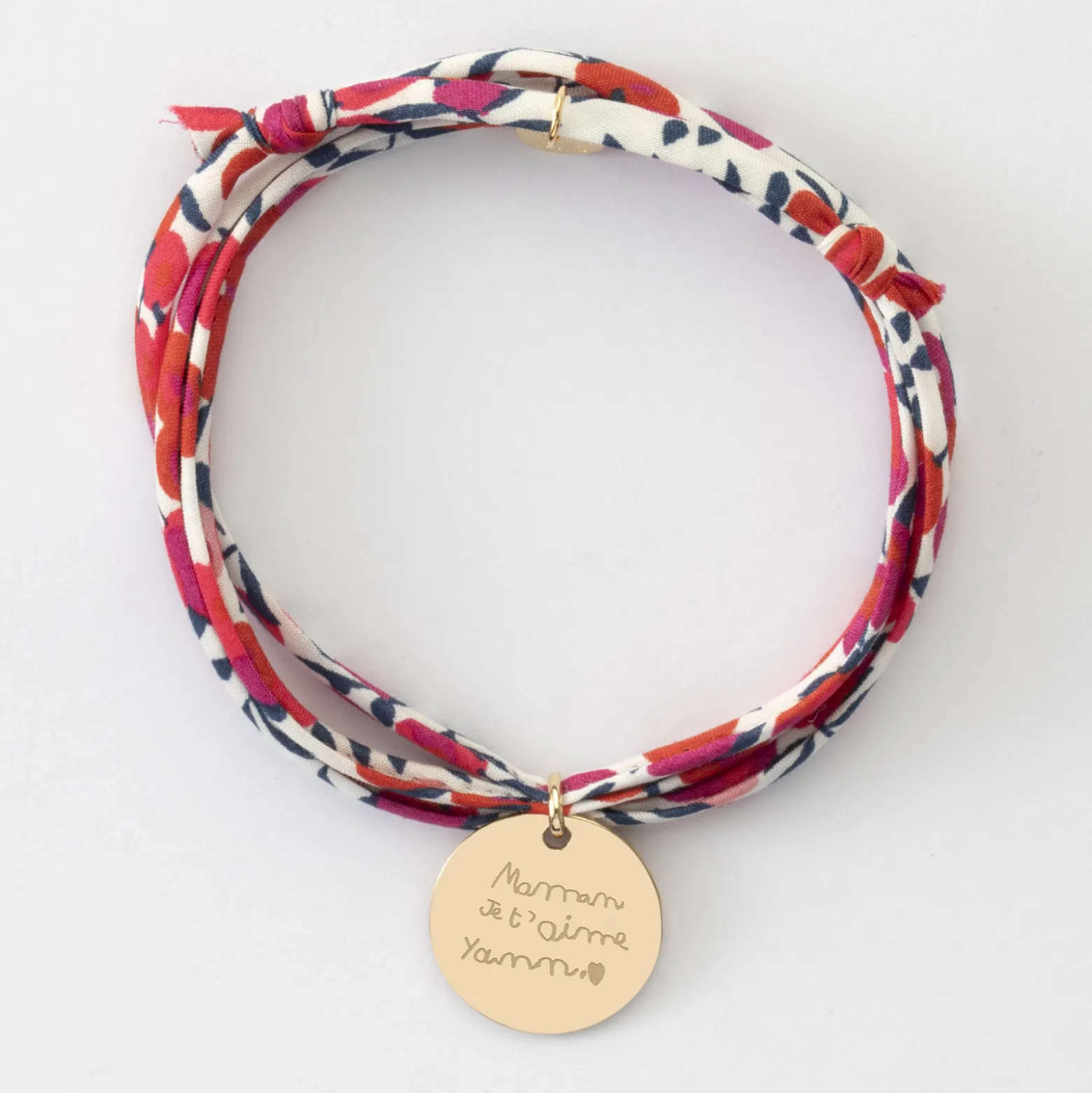 Bracelet 3 tours Liberty personnalisé médaille soleil coeur bombé gravée plaqué or 19 mm