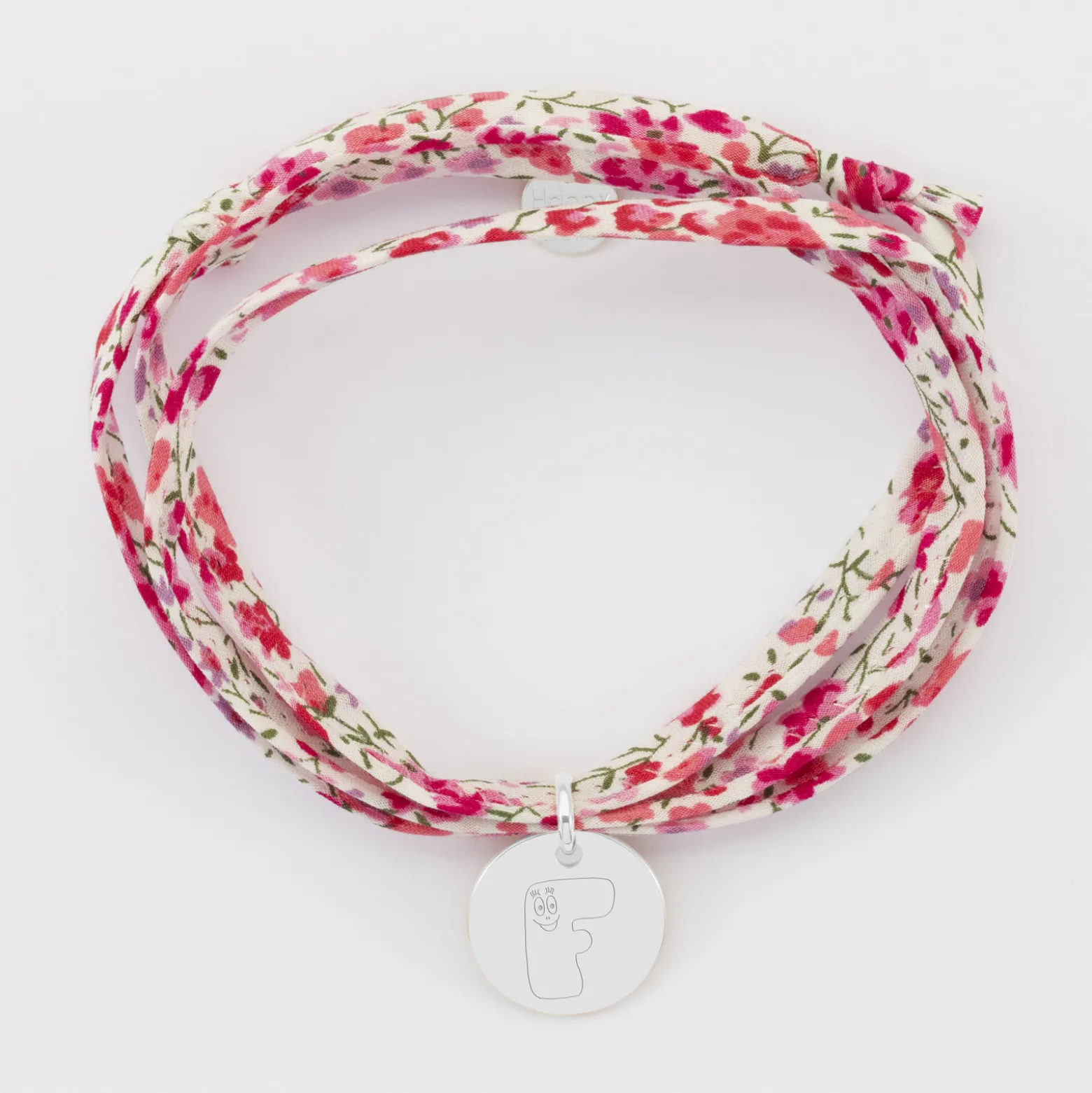 Bracelet 3 tours Liberty personnalisé médaille gravée argent 15 mm - HappyBulle x Barbapapa