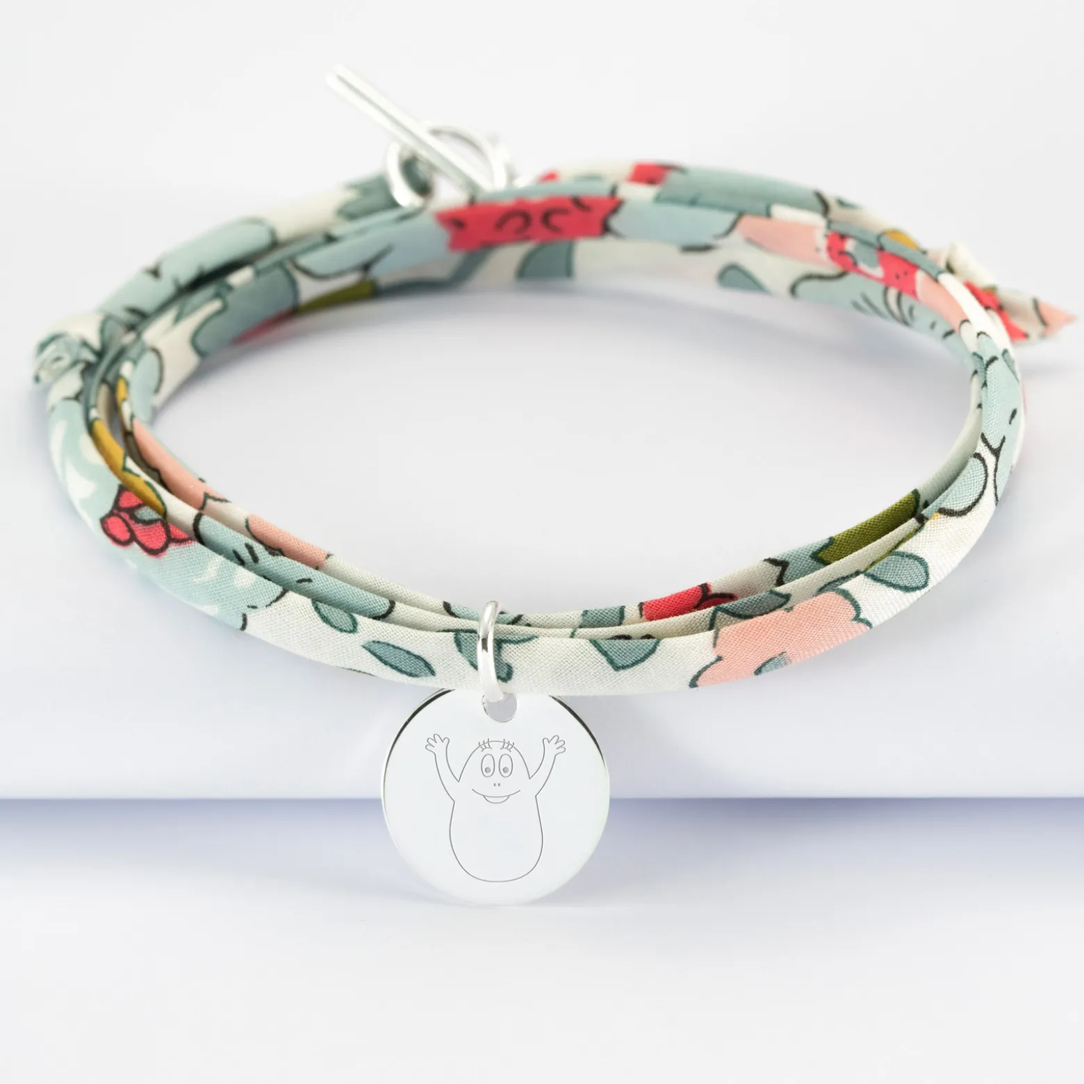 Bracelet 3 tours Liberty personnalisé médaille gravée argent 15 mm - HappyBulle x Barbapapa