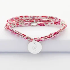 Bracelet 3 tours Liberty personnalisé médaille gravée argent 15 mm - HappyBulle x Barbapapa