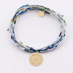 Bracelet 3 tours Liberty personnalisé médaille Lune zircons crépuscule gravée plaqué or 16 mm