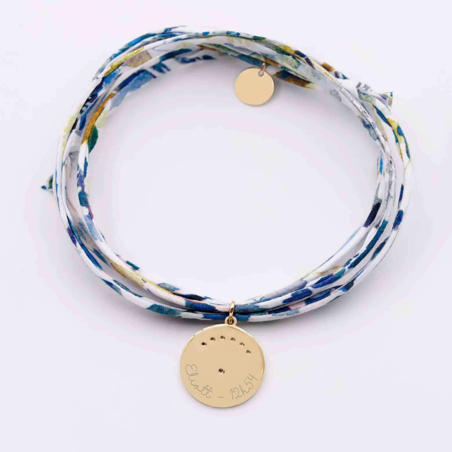 Bracelet 3 tours Liberty personnalisé médaille Lune zircons crépuscule gravée plaqué or 16 mm