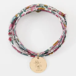 Bracelet 3 tours Liberty personnalisé médaille martelée gravée plaqué or 19 mm