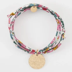 Bracelet 3 tours Liberty personnalisé médaille martelée gravée plaqué or 19 mm