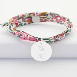 Bracelet 3 tours Liberty personnalisé médaille gravée argent 19 mm - HappyBulle x Barbapapa